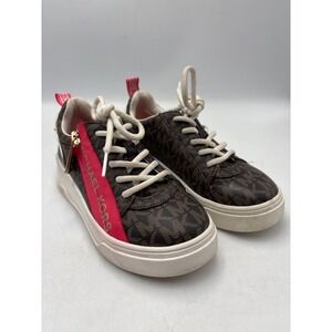 Michael Kors Brown Logo Sneakers Girls Size 11 Side‎ Zipper Lace Up